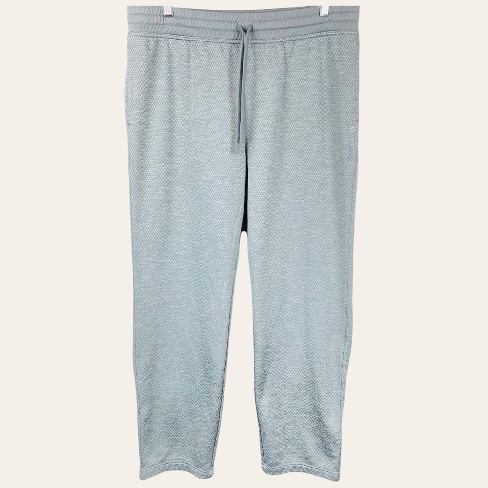 Reebok Fleece Drawstring Waffle Knit Textured Gym Running Lounge Sweatpants Gray